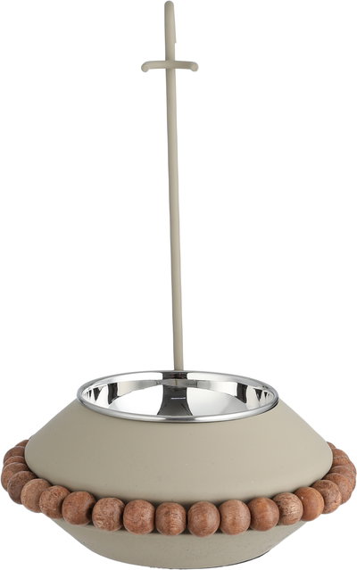 Al Saif Gallery Stainless Steel Spoon Holder, Round, Decorated With Wooden Beads, 18X18X25 Cm - Beige Brown product image 3