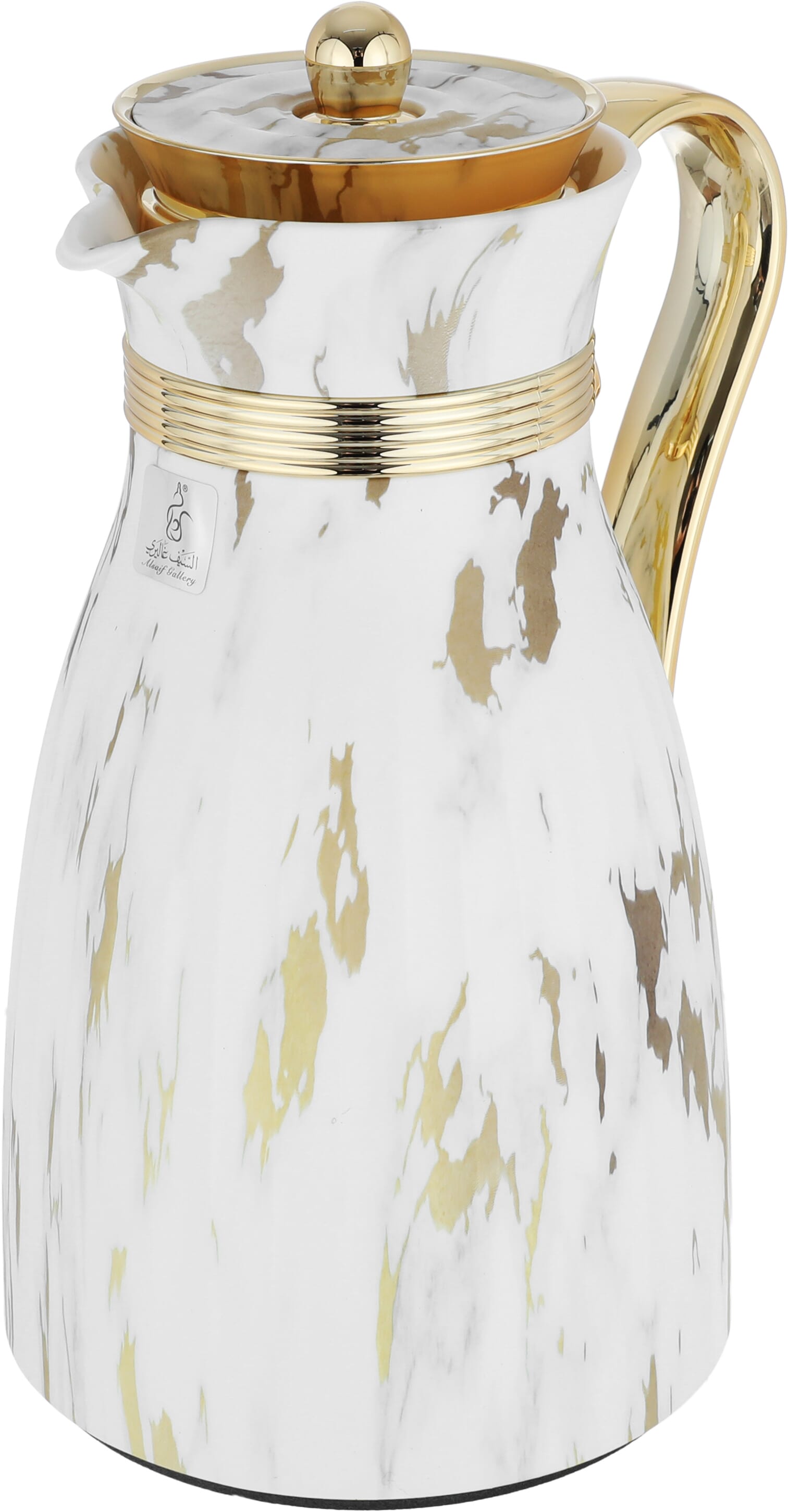 Al Saif Gallery Danat thermos set, 1/0.7 liter, golden handle, 2 pieces, thermal glass inner shell, plastic outer shell - white product image 2