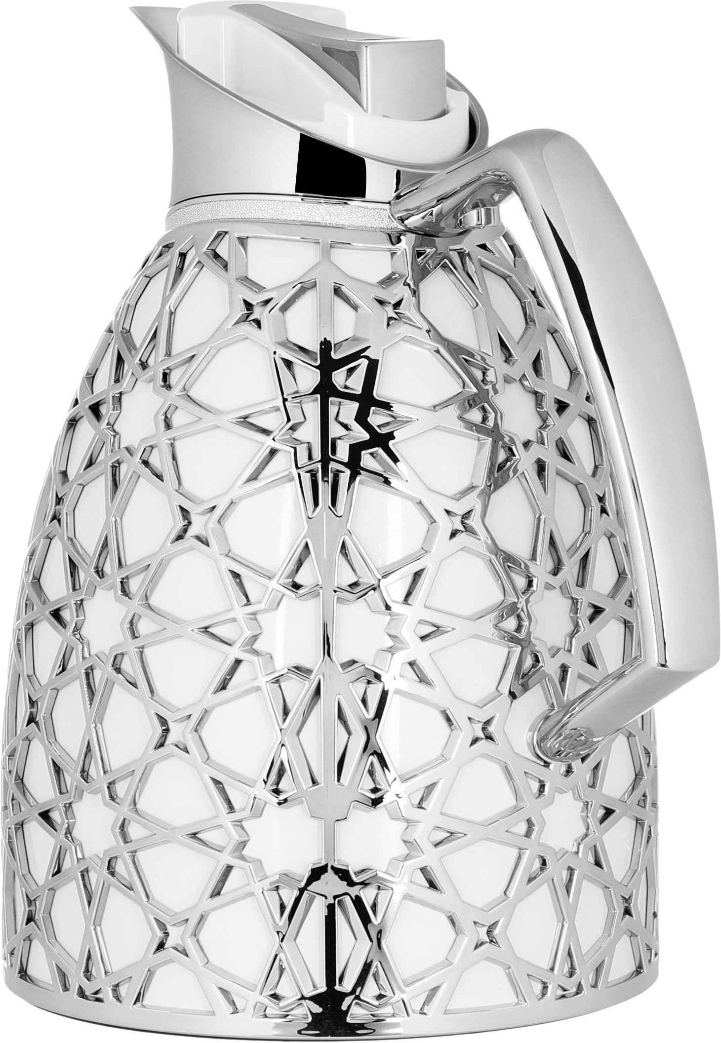 Al Saif Gallery Andalusia thermos set, 0.75/1 liter, Islamic pattern, glass inner case, plastic outer case - white and silver product image 3
