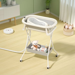 Fun Moment Baby bathtub, storage basket, foldable, temperature sensor - Beige Gray product image