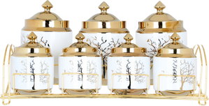 Al Saif Gallery porcelain spice box set, wooded, with golden stand, 8 pieces - white product image 2