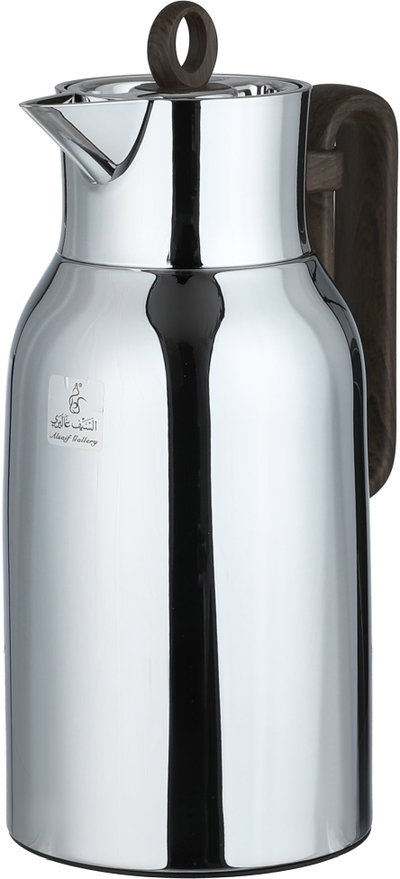 Al Saif Gallery Al Durra Thermos Set, 1/1 Liter, 2 Pieces, Glass Inner Container, Push Button, Wooden Handle - Silver product image 5