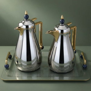 Al Saif Gallery Crystal Thermos Set, 1/0.7 liter, tofaria, thermal glass inner container, steel outer shell - silver product image