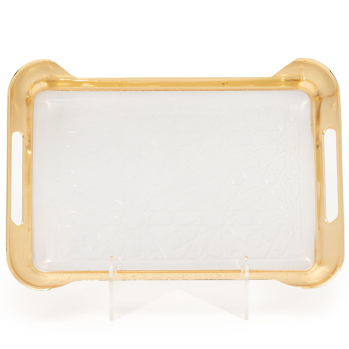 Al Saif Gallery steel tray set with gold edges, 3 pieces, rectangular - white product image 2