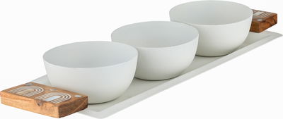 طقم زبادي ستانلس استيل السيف غاليري، 38x15x2 سم، 4 قطع، مسكة يد خشب - كريمي خشبي product image 2