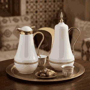 طقم ترامس نوف السيف غاليري، 0.7 / 1 لتر، 2 قطعة، حافظة داخلية زجاج حراري، هيكل خارجي ستاينلس استيل - أبيض ذهبي product image 2