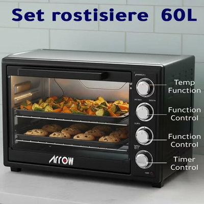 فرن مع شواية ارو، 2000 واط، 60 لتر، RO-60EOB - اسود product image 2