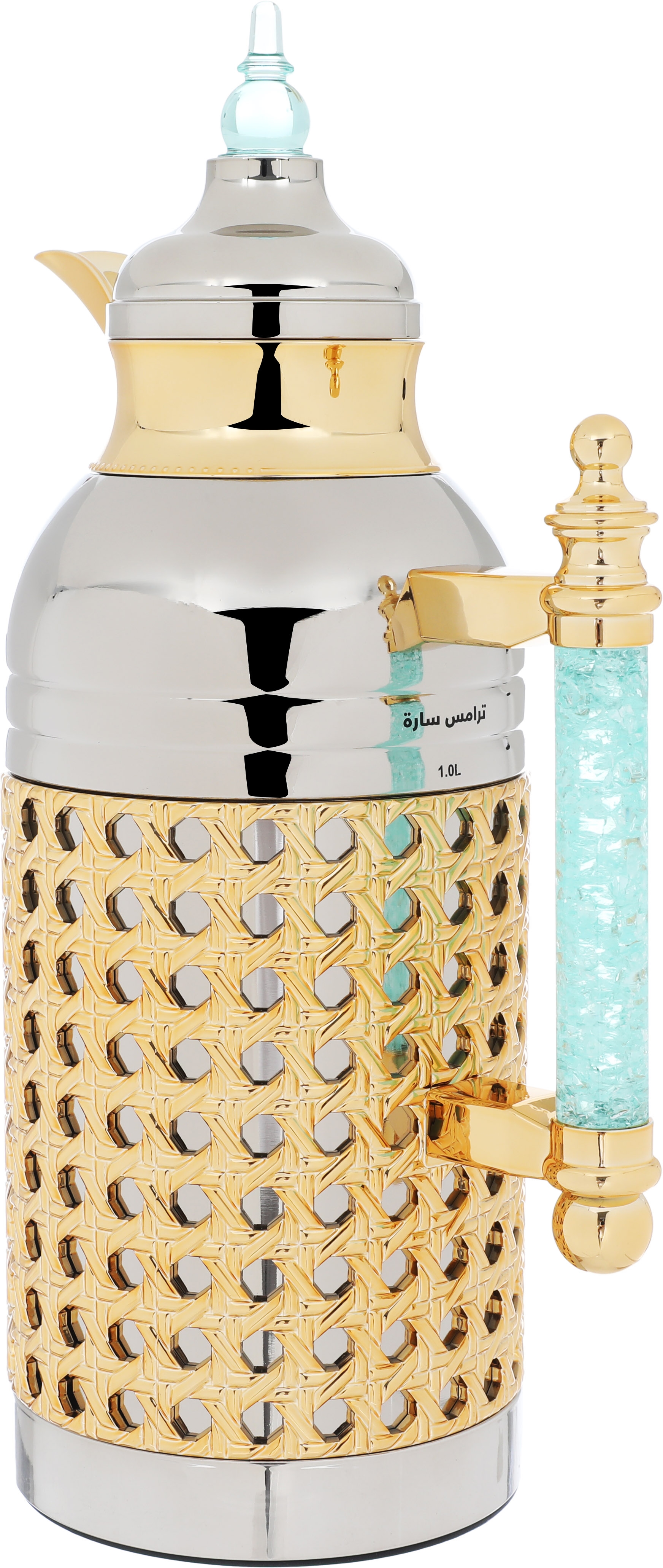 Al Saif Gallery Sarah thermos set, 1 liter, crystal handle, thermal glass inner case, steel outer case - silver product image 6