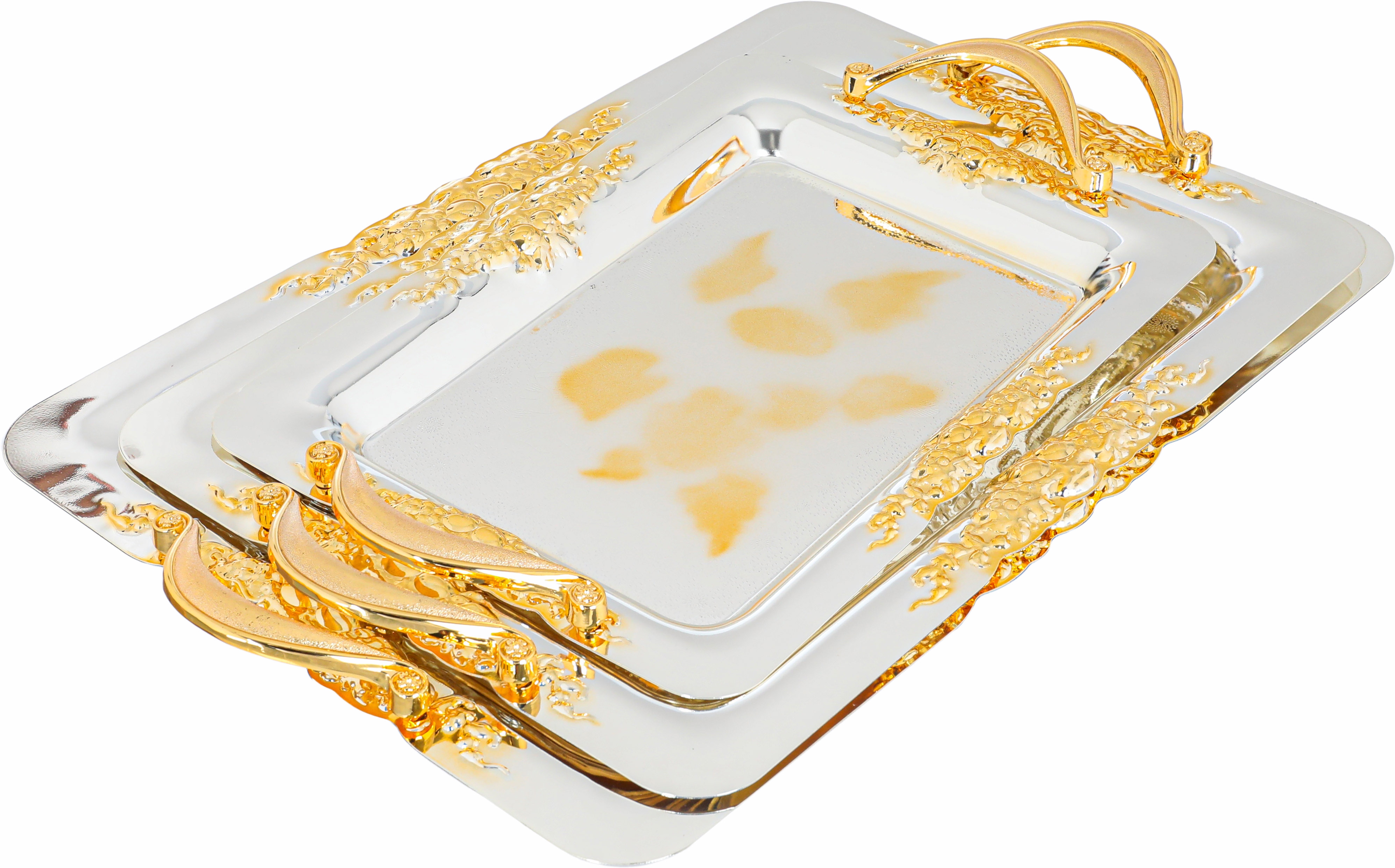 Al Saif Gallery Steel Serving Trsy Set, 3 Pieces - Silvergold product image