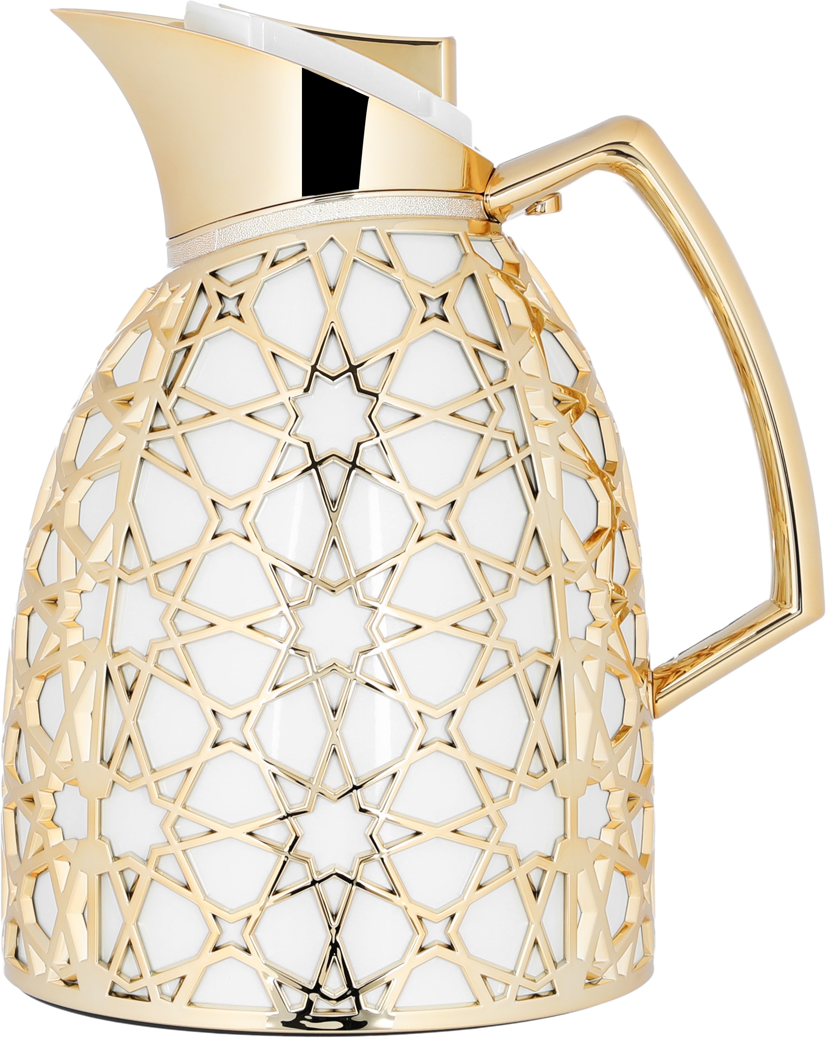 Al Saif Gallery Andalusia thermos set, 0.75/1 liter, Islamic pattern, glass inner case, plastic outer case - white and gold product image 2