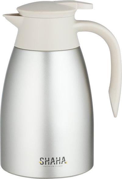 Shaha Thermos, Stainless Steel Inner Container, 1 Liter, Push-Button - Matte Silver Cream product image 1