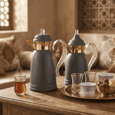 طقم ترامس قمر السيف غاليري، 0.7 / 1 لتر، حافظة داخلية زجاج حراري، هيكل خارجي استيل - رمادي غامق product image 2