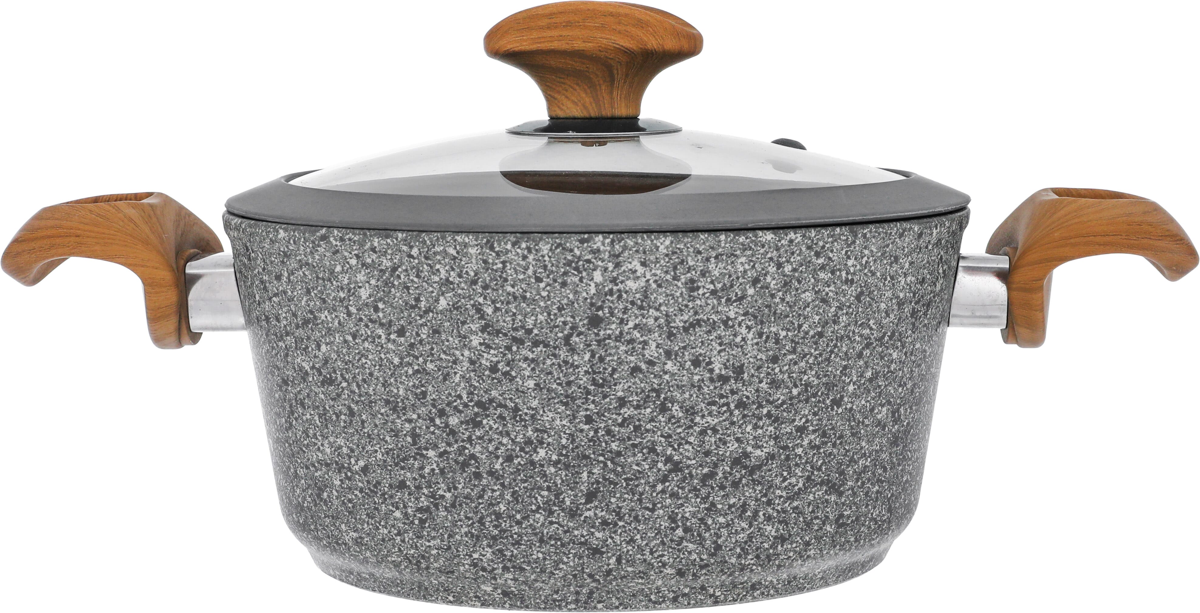 Granite cookware set with silicone fall glass lid, 9 pieces, light wooden handle, Turkish - light gray product image 3