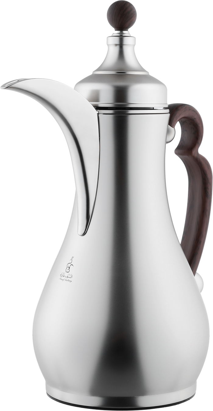 Alsaif Gallery Al-Asalah Thermos Set, 1/1 liter, glass interior, stainless steel exterior, dark wooden handle, press - matte silver product image 4
