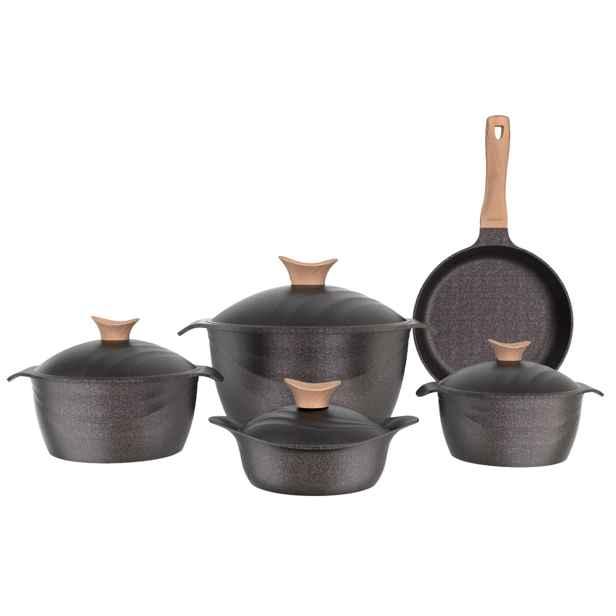 طقم قدور جرانيت تيتانيوم نيوكلاين، 11 قطعة، مقبض خشب - اسود product image