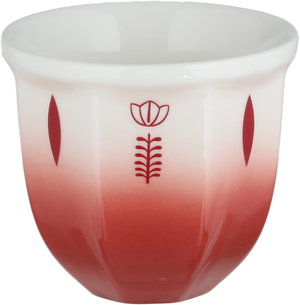 Saudi Arabian coffee cup, Al Saif Gallery porcelain, ribbed, artistic decorations - white and red product image