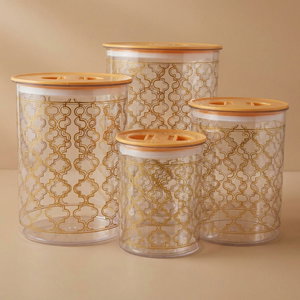 طقم علب بلاستيك السيف غاليري، منقوش ذهبي، 4 قطع - شفاف product image