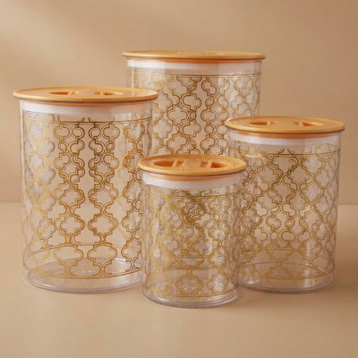 طقم علب بلاستيك السيف غاليري، منقوش ذهبي، 4 قطع - شفاف product image 1