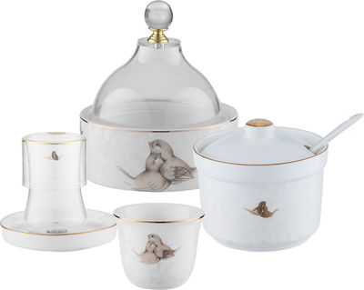 طقم تقديم شاي بورسلان + زجاج السيف غاليري، 29 قطعة، نقش عصفور - أبيض product image 1