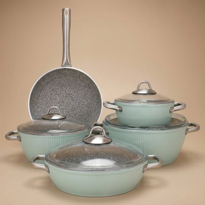 طقم قدور جرانيت السيف غاليري، 9 قطع - أخضر فاتح product image 1