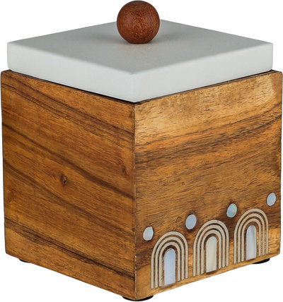 علبة تخزين خشب السيف غاليري، 10x10x10 سم، غطاء استيل، مربع - اوف وايت خشبي product image 3