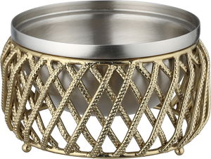 Al Saif Gallery Date tray with stainless steel lid, 13x13x14 cm, round, base - silver gold product image 2