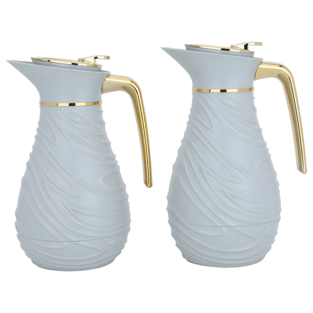 Al Saif Gallery Noor thermos set, 1/0.75 liter, golden handle, glass inner container, plastic outer shell - white product image
