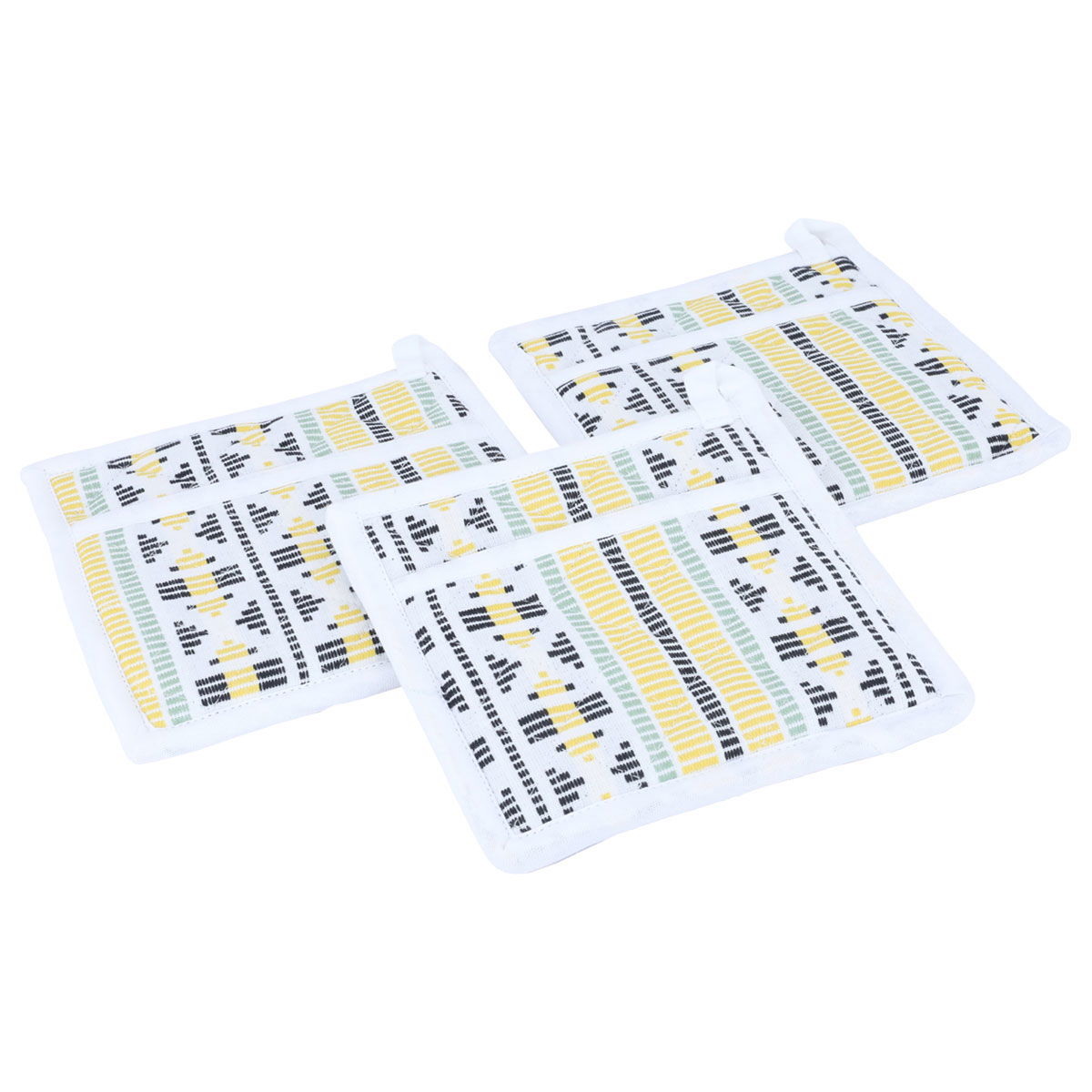 Al Saif Gallery Fabric Pot Holder Set, 3 Pieces - Yellow and White product image