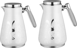 طقم ترامس نقوش السيف غاليري، 0.75 / 1 لتر، 2 قطعة، حافظة داخلية زجاج، هيكل خارجي أستيل، ضغاط، يد شفاف - أبيض لؤلؤي فضي product image