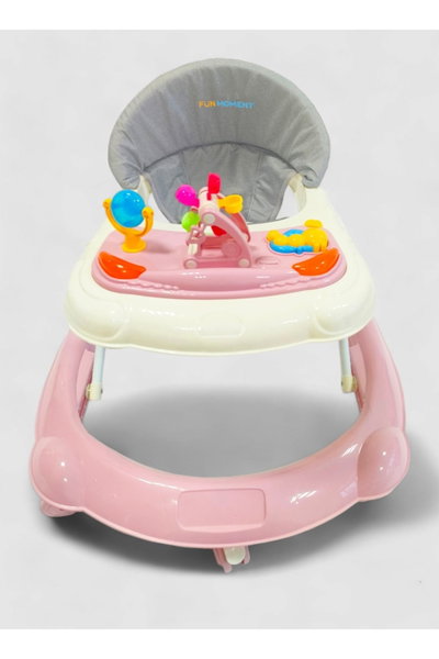 مشاية اطفال فان مومونت، قابلة للطي، مزودة بألعاب وزر موسيقى - ابيض وردي product image 4