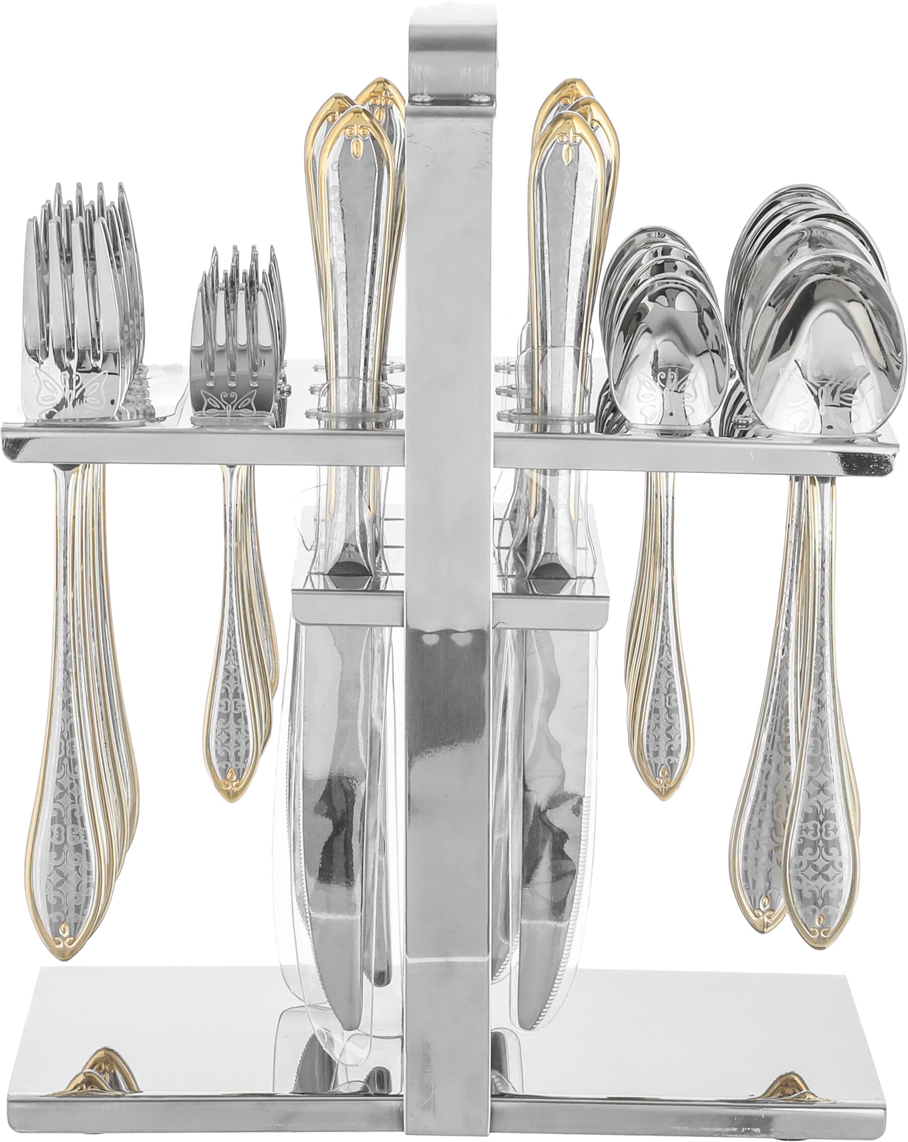 Al Saif Gallery steel spoon set, engraved, stand, 30 pieces - gold product image 4