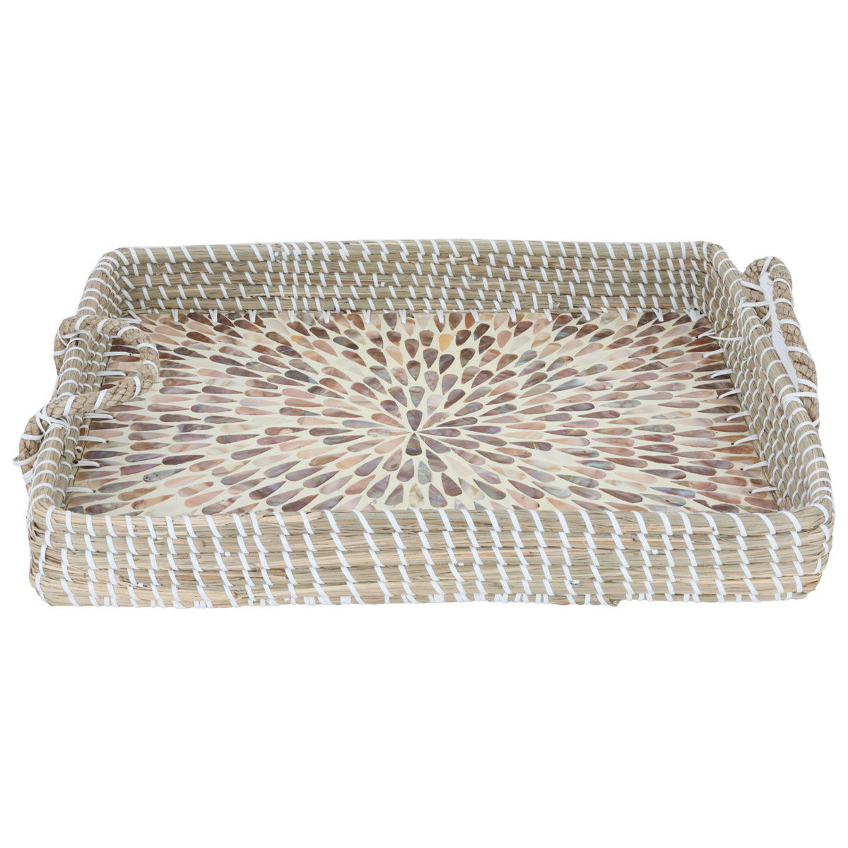 طوفرية خوص السيف غاليري، 37×27×5 سم، مستطيل، نقش صدف، بيد، صغير - بيج product image