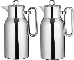 Al Saif Gallery Al Durra Thermos Set, 1/1 Liter, 2 Pieces, Glass Inner Container, Push Button - Silver product image 2