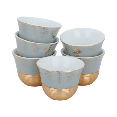 طقم فناجين قهوة عربي بورسلان السيف غاليري، قاعدة ذهبي، 12 حبة - رمادي فاتح product image 1