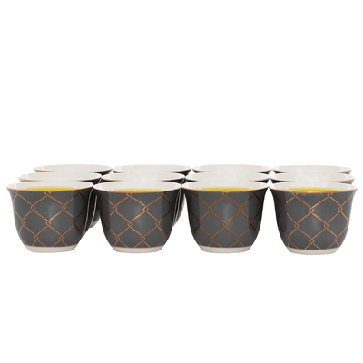 Al Saif Gallery Porcelain Arabic Coffee Cups Set, 12 Pieces - Golden Gray product image 1