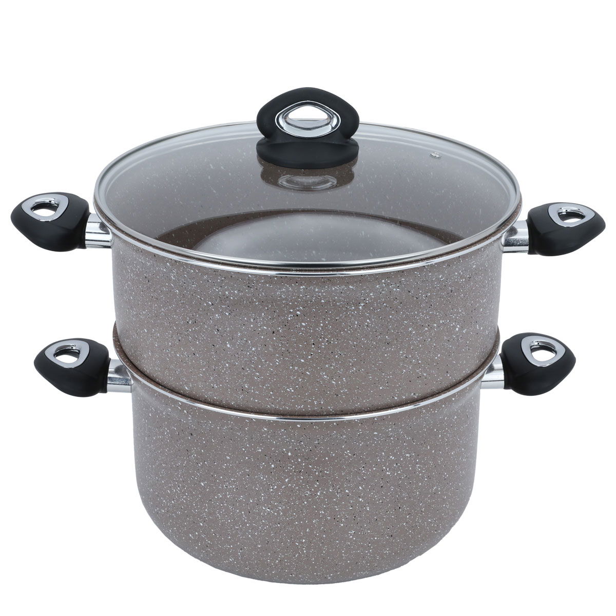 Al Saif Gallery Granite Steam Cooker, 30 cm, Glass Lid, 2 Pieces - Brown product image