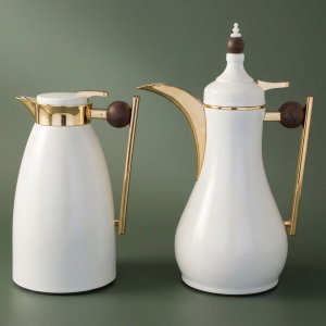Al Saif Gallery Alaa thermos set, 1/1 liter, two pieces, thermal glass inner container, steel outer shell - `white product image
