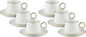 Al Saif Gallery Turkish coffee cup and saucer set porcelain, 12 pieces, decorative - white product image