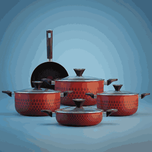 طقم قدور تيفال رد فلام، 9 قطع، غطاء زجاج - أحمر أسود product image