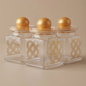 طقم علب بهارات بلاستيك السيف غاليري، مربع، منقوش ذهبي، 3 قطع - شفاف product image