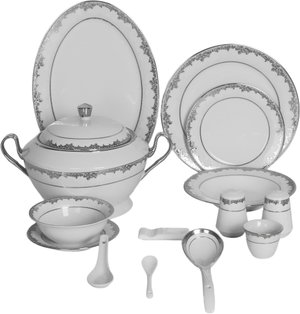 Ridge Porcelain Dinnerware Set, 122 Pieces - White Silver product image
