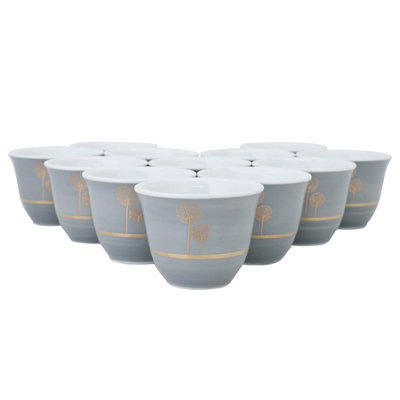 Al Saif Gallery Porcelain Arabic Coffee Cups Set, 12 Pieces - Golden Gray product image 1