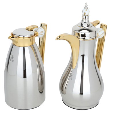 Al Saif Gallery Alaa thermos set, 1 litre/0.75 litre, two pieces, thermal glass inner container, steel outer shell - silver product image 3