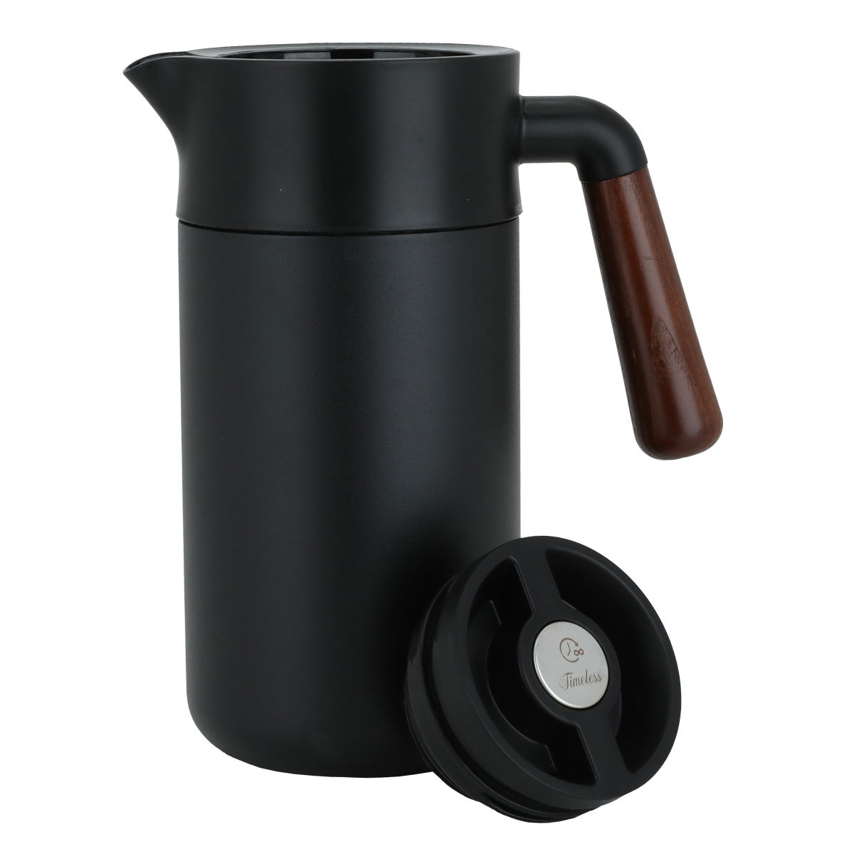 Timeless Tara Thermos, 1.2 liters, wooden handle, compressor, steel inner container, steel outer shell - black product image 2