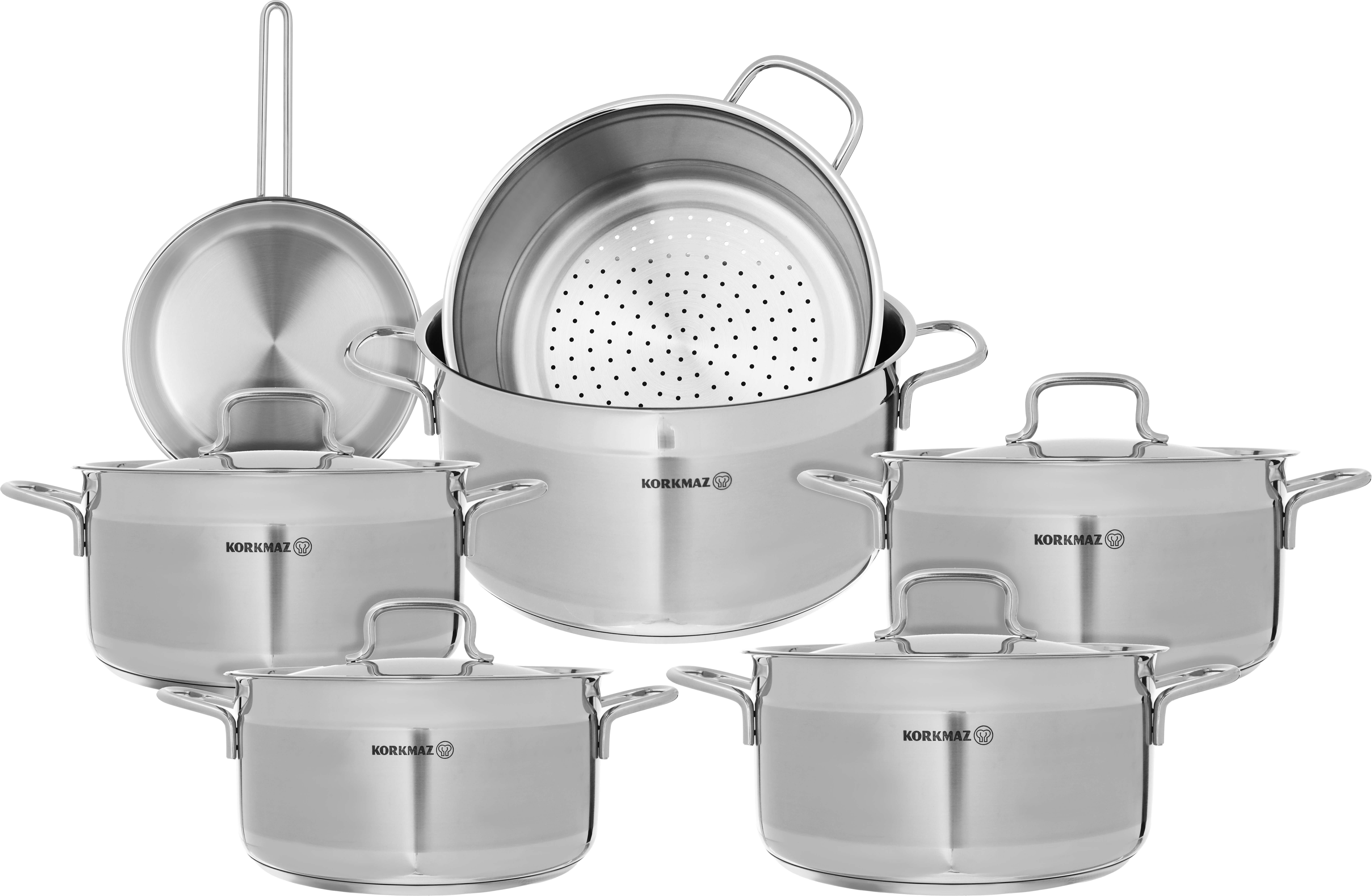 Korkmaz Alfa Steel Cookware Set, 10 Pieces - Silver product image