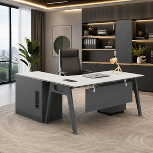 مكتب إداري مودرن خشب MDF، 75×180×80 سم - ابيض رمادي product image