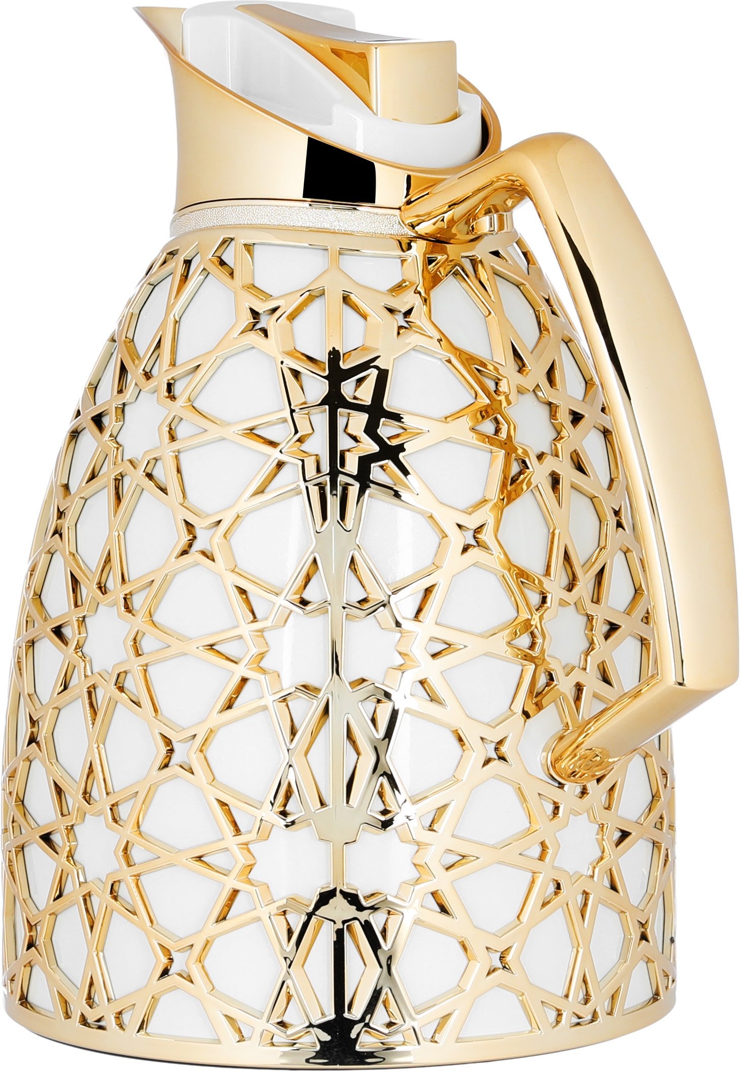 Al Saif Gallery Andalusia thermos set, 0.75/1 liter, Islamic pattern, glass inner case, plastic outer case - white and gold product image 3