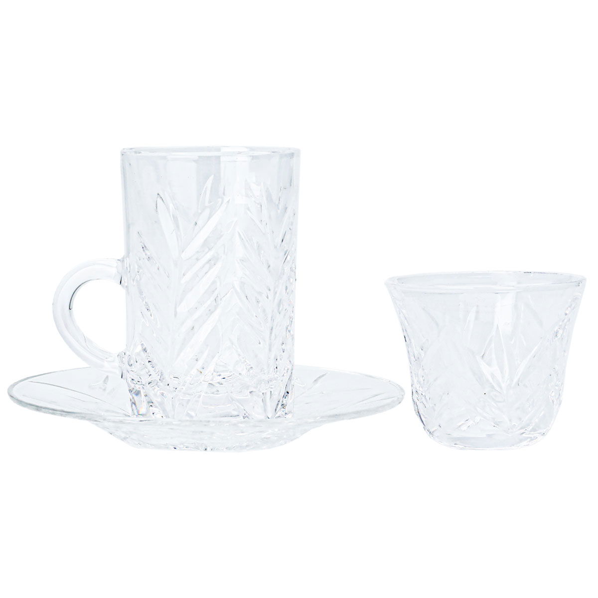 Bialat Tea Serving Set, Alsaif Gallery Glass Coffee Cups, Saucer, 18 Pieces - Transparent product image