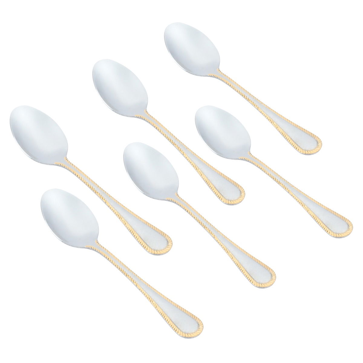 ملاعق شاي استيل السيف غاليري، منقوش بحافة ذهبي، 6 قطع - فضي product image