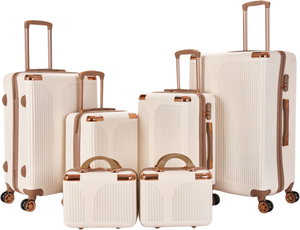 طقم شنط سفر ABS ليمرا، 6 مقاسات، 4 عجلات، زاويه 360 درجة، OT-501961 - بيج ذهبي product image